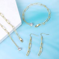 Fashion Paper Clip Stainless Steel Plating Zircon Earrings Necklace main image 1