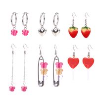 Fashion Heart Shape Strawberry Butterfly Resin Enamel Women's Drop Earrings 1 Set sku image 1