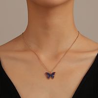 Rétro Rond Papillon Alliage Émail Femmes Collier 1 Pièce main image 5