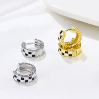 Retro Checkered Copper Enamel Hoop Earrings 1 Pair main image 3
