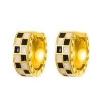 Retro Checkered Copper Enamel Hoop Earrings 1 Pair sku image 2