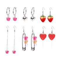 Mode Forme De Cœur Fraise Papillon Résine Émail Femmes Boucles D'oreilles 1 Jeu main image 3