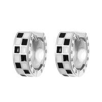 Retro Checkered Copper Enamel Hoop Earrings 1 Pair sku image 1
