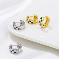 Retro Checkered Copper Enamel Hoop Earrings 1 Pair main image 2