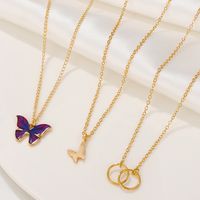 Retro Round Butterfly Alloy Enamel Women's Necklace 1 Piece main image 1