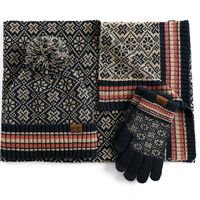 Unisex Fashion Stripe Flower Knit Winter Scarves 3 Piece Set main image 4