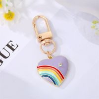 Cute Rainbow Heart Shape Eye Alloy Enamel Inlay Rhinestones Women's Keychain 1 Piece sku image 8