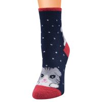 Women's Cartoon Style Cat Polyester Coral Fleece Crew Socks sku image 6