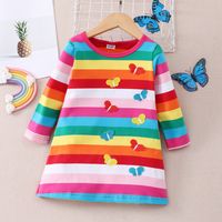 Fashion Rainbow Butterfly Cotton Girls Dresses sku image 1