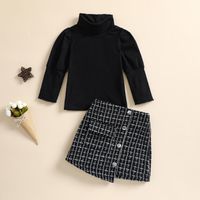 Fashion Plaid Solid Color Girls Clothing Sets sku image 1