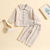 Fashion Solid Color Linen Boys Clothing Sets sku image 2