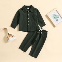 Fashion Solid Color Linen Boys Clothing Sets sku image 6