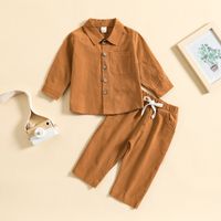 Fashion Solid Color Linen Boys Clothing Sets sku image 17