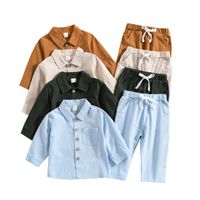 Fashion Solid Color Linen Boys Clothing Sets main image 3