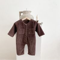 Retro Solid Color Cotton Blend Baby Rompers sku image 5