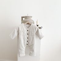 Retro Solid Color Cotton Blend Baby Rompers sku image 7