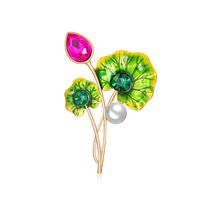 Mode Lotus Blatt Legierung Inlay Künstliche Perlen Strasssteine Frau Broschen sku image 1