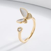 Fashion Butterfly Copper Gold Plated Zircon Open Ring main image 1