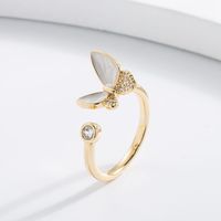 Fashion Butterfly Copper Gold Plated Zircon Open Ring main image 3