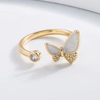 Fashion Butterfly Copper Gold Plated Zircon Open Ring main image 4