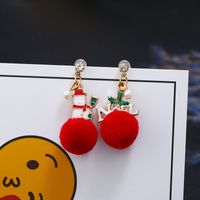Fashion Christmas Tree Hairball Snowman Alloy Enamel Plating Zircon Women's Drop Earrings 1 Pair sku image 1