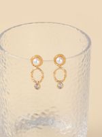 Fashion Geometric Copper Inlay Artificial Pearls Zircon Drop Earrings 1 Pair sku image 1