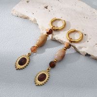 Retro Round Stainless Steel Gold Plated Inlay Natural Stone Drop Earrings 1 Pair main image 3