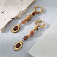 Retro Round Stainless Steel Gold Plated Inlay Natural Stone Drop Earrings 1 Pair main image 2