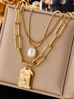 Simple Style Human Face Titanium Steel Pearl Gold Plated Layered Necklaces 1 Piece main image 2