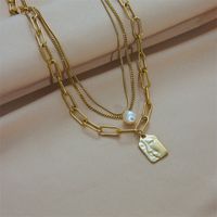 Simple Style Human Face Titanium Steel Pearl Gold Plated Layered Necklaces 1 Piece main image 3