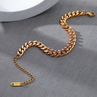 Fashion Solid Color Stainless Steel Gold Plated Inlay Zircon Bracelets 1 Piece main image 2