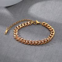 Fashion Solid Color Stainless Steel Gold Plated Inlay Zircon Bracelets 1 Piece main image 3