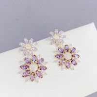 Vacation Flower Copper Inlay Zircon Drop Earrings 1 Pair main image 3