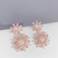 Vacances Fleur Le Cuivre Incruster Zircon Boucles D'oreilles 1 Paire main image 1