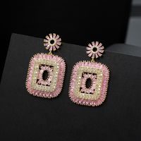 Fashion Round Square Copper Inlay Zircon Drop Earrings 1 Pair main image 4