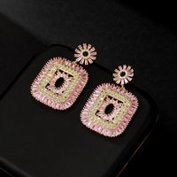 Fashion Round Square Copper Inlay Zircon Drop Earrings 1 Pair main image 2