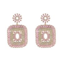 Fashion Round Square Copper Inlay Zircon Drop Earrings 1 Pair main image 3