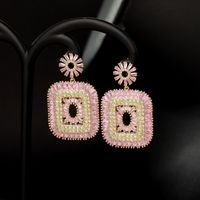 Fashion Round Square Copper Inlay Zircon Drop Earrings 1 Pair sku image 1