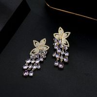 Fashion Water Droplets Flower Copper Inlay Zircon Drop Earrings 1 Pair main image 4