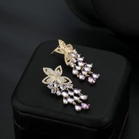 Fashion Water Droplets Flower Copper Inlay Zircon Drop Earrings 1 Pair main image 3