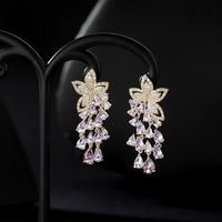 Mode Les Gouttelettes D'eau Fleur Le Cuivre Incruster Zircon Boucles D'oreilles 1 Paire sku image 1