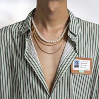 Fashion Geometric Imitation Pearl Iron Plating Men'S Layered Necklaces main image 1