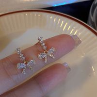 Fashion Geometric Heart Shape Bow Knot Copper Inlay Artificial Pearls Rhinestones Earrings 1 Pair sku image 14