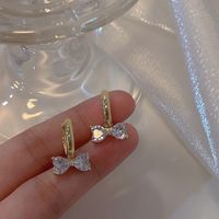 Fashion Geometric Heart Shape Bow Knot Copper Inlay Artificial Pearls Rhinestones Earrings 1 Pair sku image 11