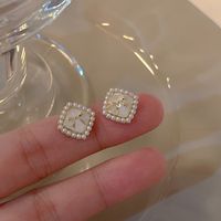 Fashion Geometric Heart Shape Bow Knot Copper Inlay Artificial Pearls Rhinestones Earrings 1 Pair sku image 5