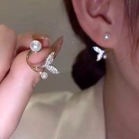 Fashion Geometric Heart Shape Bow Knot Copper Inlay Artificial Pearls Rhinestones Earrings 1 Pair sku image 2