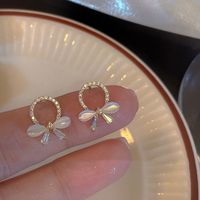 Fashion Geometric Heart Shape Bow Knot Copper Inlay Artificial Pearls Rhinestones Earrings 1 Pair sku image 13
