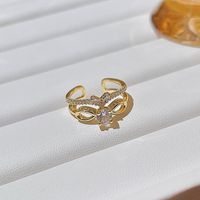 Retro Geometric Butterfly Bow Knot Copper Inlay Artificial Pearls Zircon Rings sku image 44