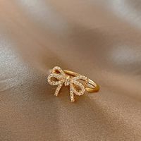 Retro Geometric Butterfly Bow Knot Copper Inlay Artificial Pearls Zircon Rings sku image 40