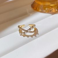 Retro Geometric Butterfly Bow Knot Copper Inlay Artificial Pearls Zircon Rings sku image 19